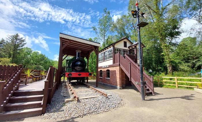 Margaret steam engine and Sarnau signal box on display at Scolton Manor